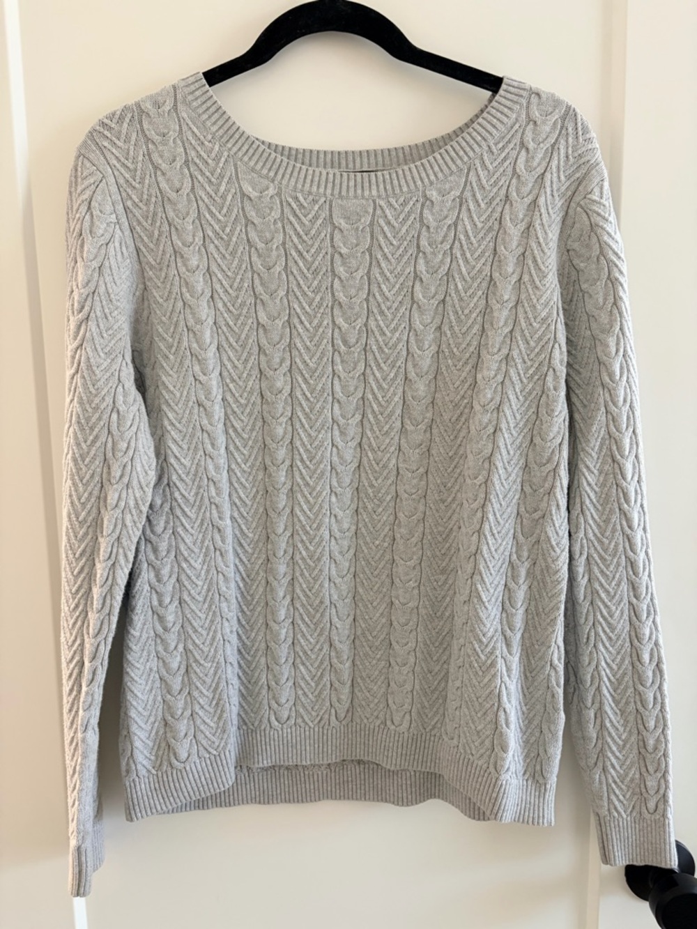 Lands' End Light Gray Cable Knit Crewneck Sweater